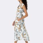V Neck Cap Sleeve Tie Dress Ivory Blue D22 2S26 CC37510 side