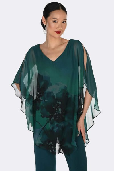 V Neck Print Overlay Top Spruce 269293 CC37448 front
